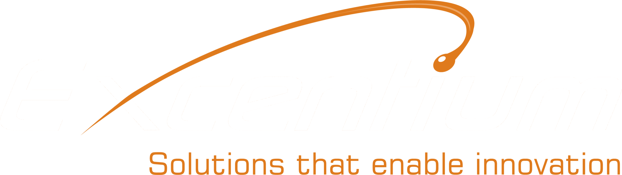 The Excentium logo with an orange swoosh above the text and the tagline "Solutions that enable innovation" below.